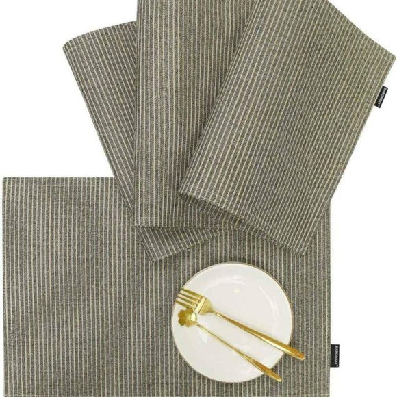 4pc Placemat Set Gray Striped Rustic Linen Reuseable Washable Eco-Friendly New - Picture 3 of 6